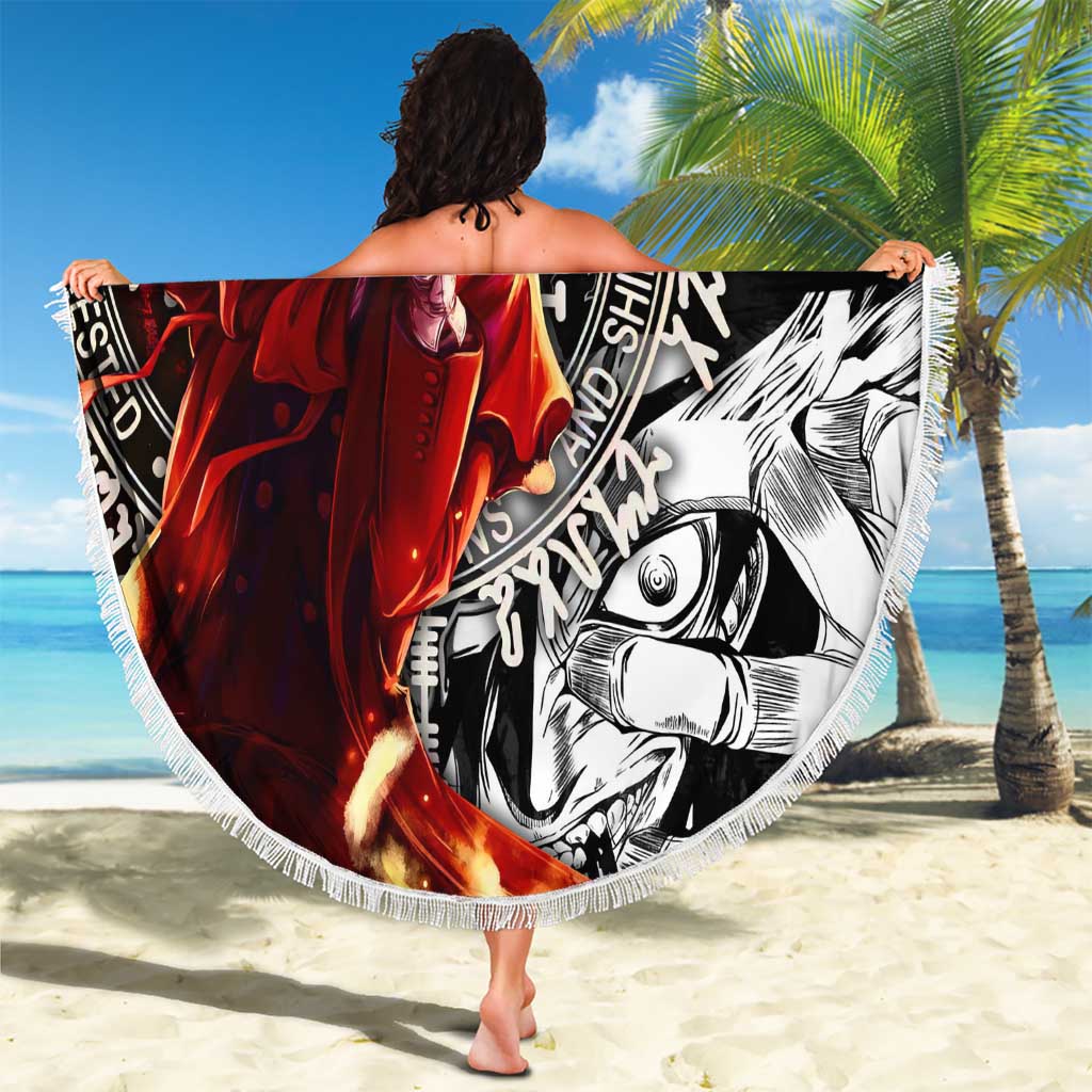 Alucard Hellsing Manga Collage Black and Red Design Beach Blanket with Gun Pose and Symbolic Silhouettes - The Mazicc