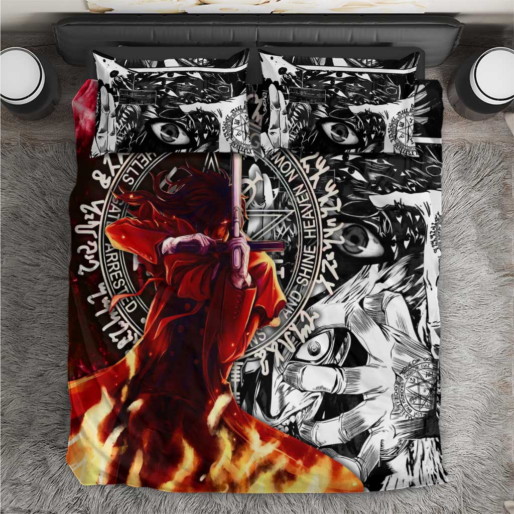 Alucard Hellsing Manga Collage Black and Red Design Bedding Set with Gun Pose and Symbolic Silhouettes - The Mazicc