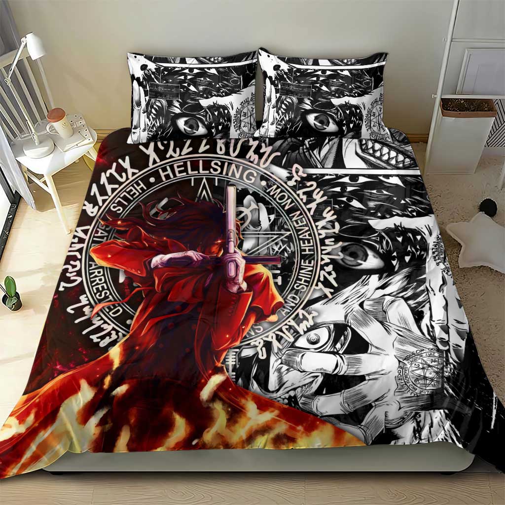 Alucard Hellsing Manga Collage Black and Red Design Bedding Set with Gun Pose and Symbolic Silhouettes - The Mazicc