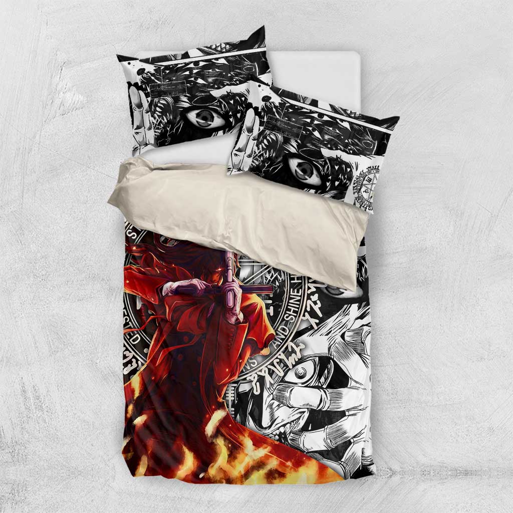 Alucard Hellsing Manga Collage Black and Red Design Bedding Set with Gun Pose and Symbolic Silhouettes - The Mazicc