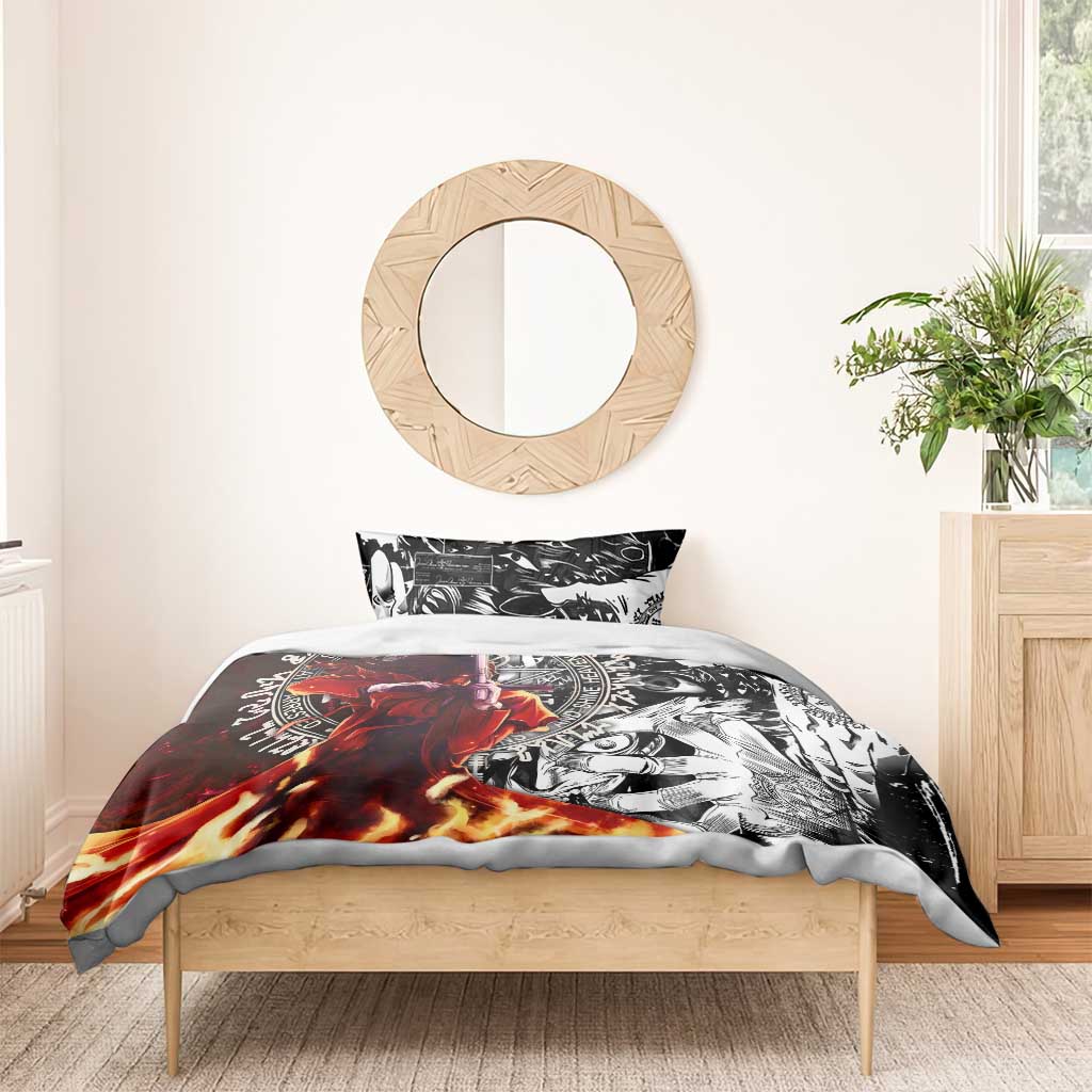 Alucard Hellsing Manga Collage Black and Red Design Bedding Set with Gun Pose and Symbolic Silhouettes - The Mazicc