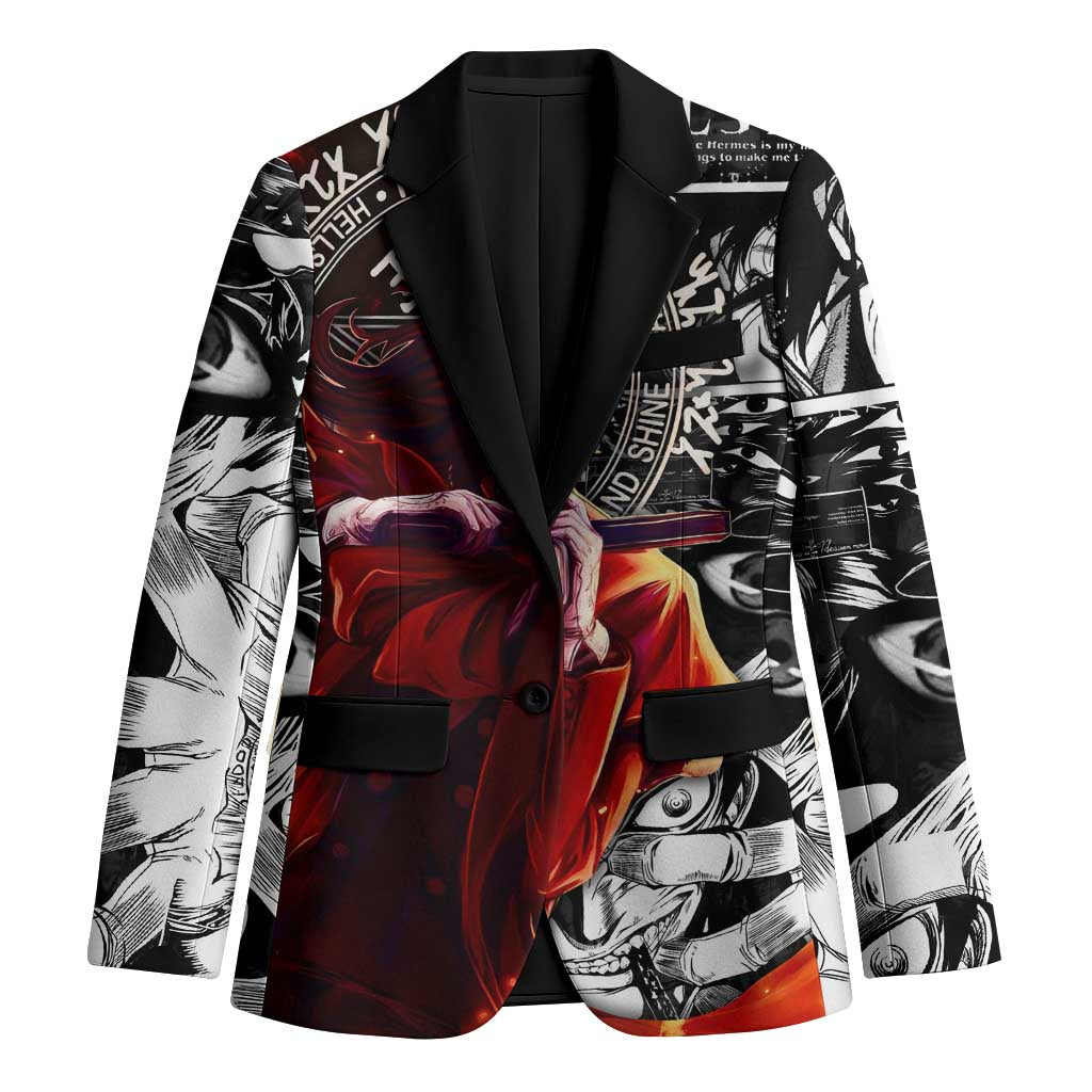 Alucard Hellsing Manga Collage Black and Red Design Blazer with Gun Pose and Symbolic Silhouettes - The Mazicc