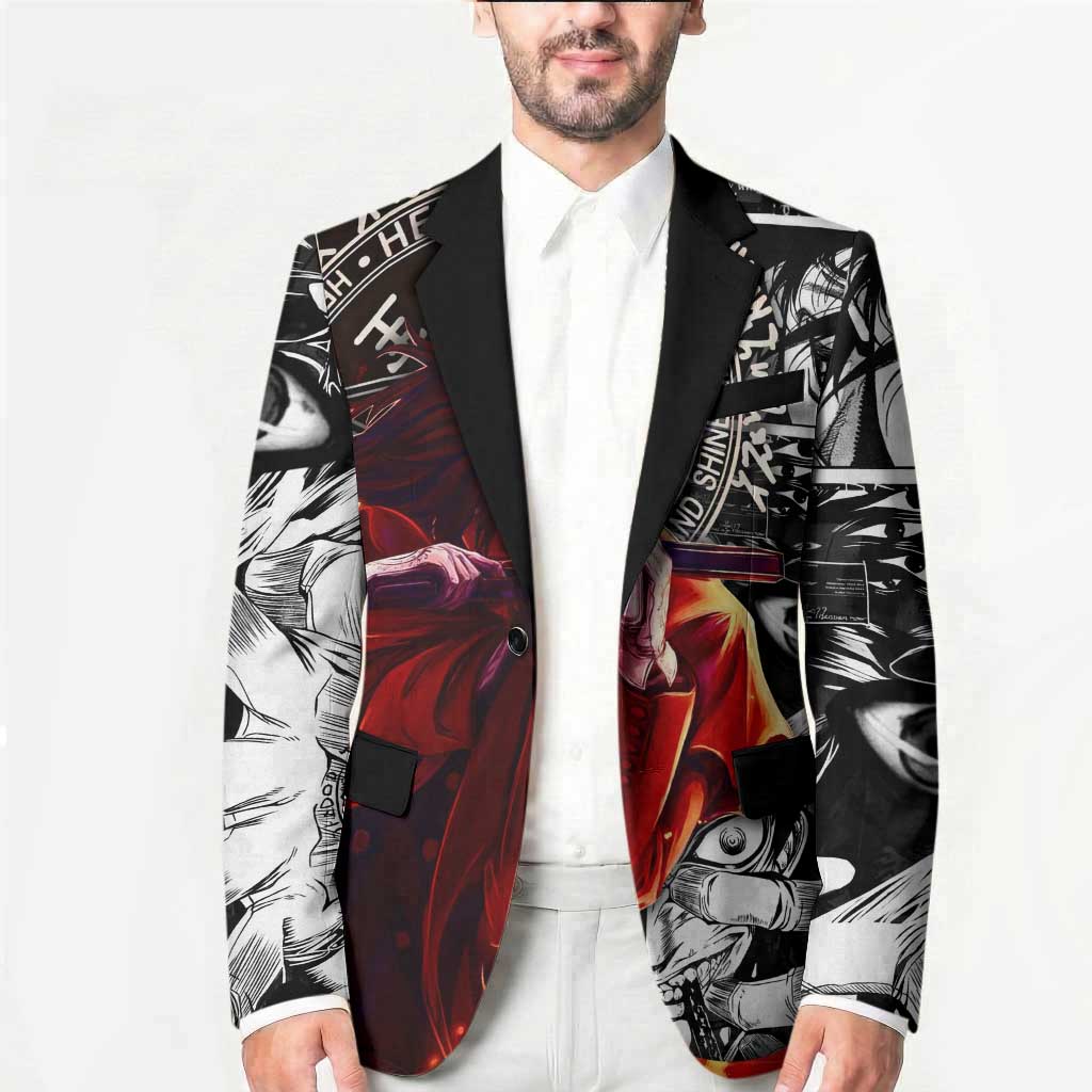 Alucard Hellsing Manga Collage Black and Red Design Blazer with Gun Pose and Symbolic Silhouettes - The Mazicc