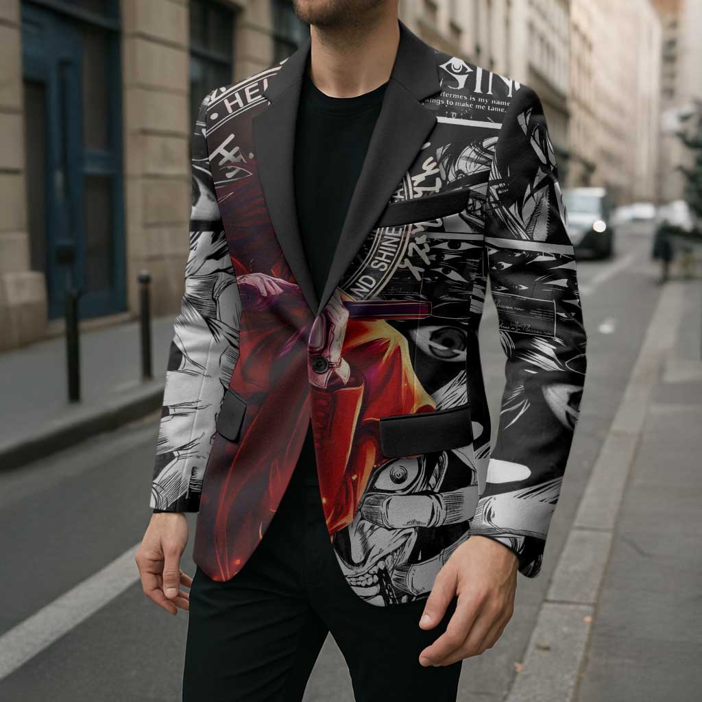 Alucard Hellsing Manga Collage Black and Red Design Blazer with Gun Pose and Symbolic Silhouettes - The Mazicc
