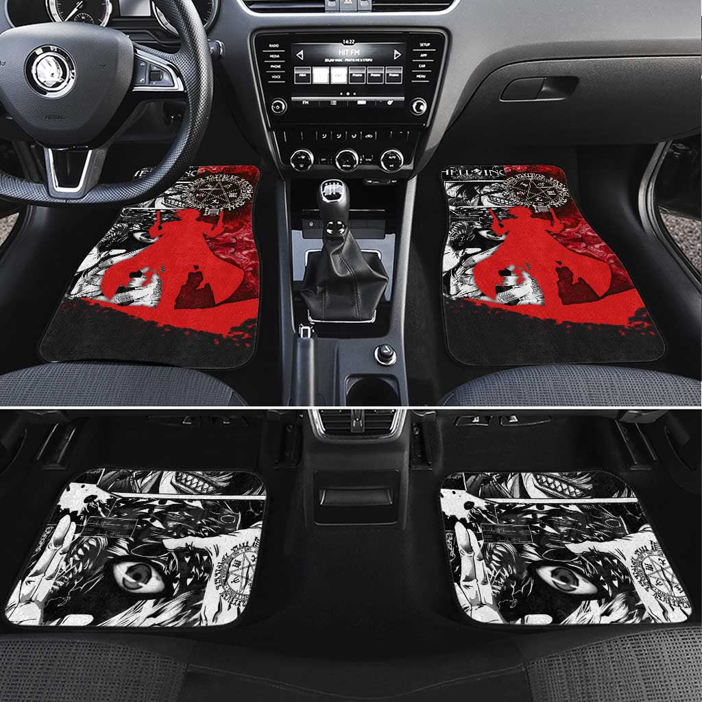 Alucard Hellsing Manga Collage Black and Red Design Car Mats with Gun Pose and Symbolic Silhouettes - The Mazicc