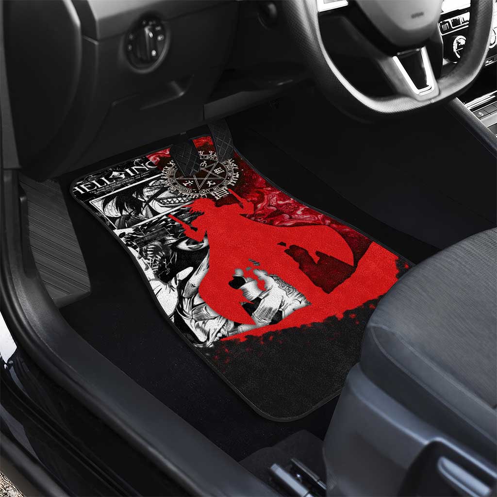 Alucard Hellsing Manga Collage Black and Red Design Car Mats with Gun Pose and Symbolic Silhouettes - The Mazicc