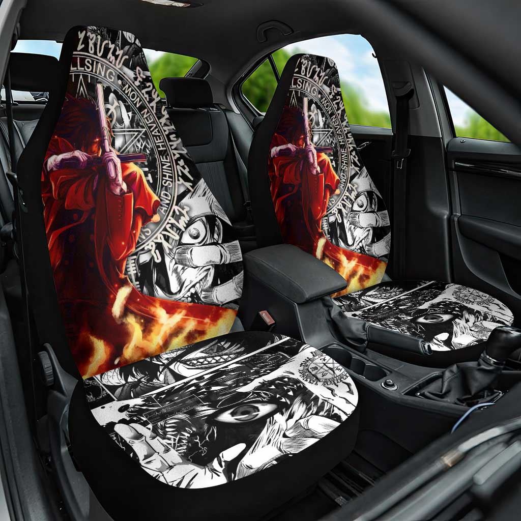 Alucard Hellsing Manga Collage Black and Red Design Car Seat Cover with Gun Pose and Symbolic Silhouettes - The Mazicc