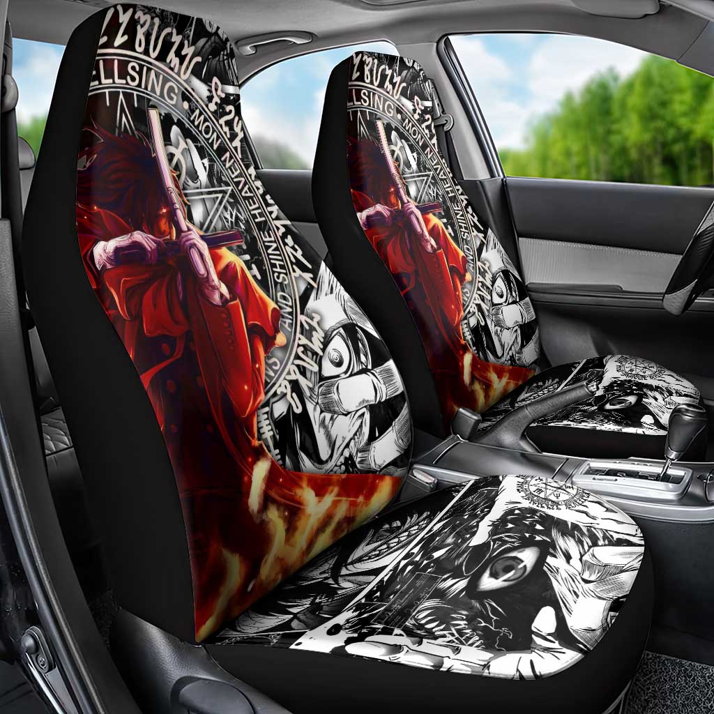 Alucard Hellsing Manga Collage Black and Red Design Car Seat Cover with Gun Pose and Symbolic Silhouettes - The Mazicc