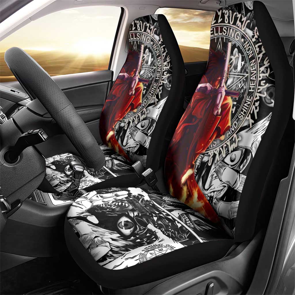 Alucard Hellsing Manga Collage Black and Red Design Car Seat Cover with Gun Pose and Symbolic Silhouettes - The Mazicc