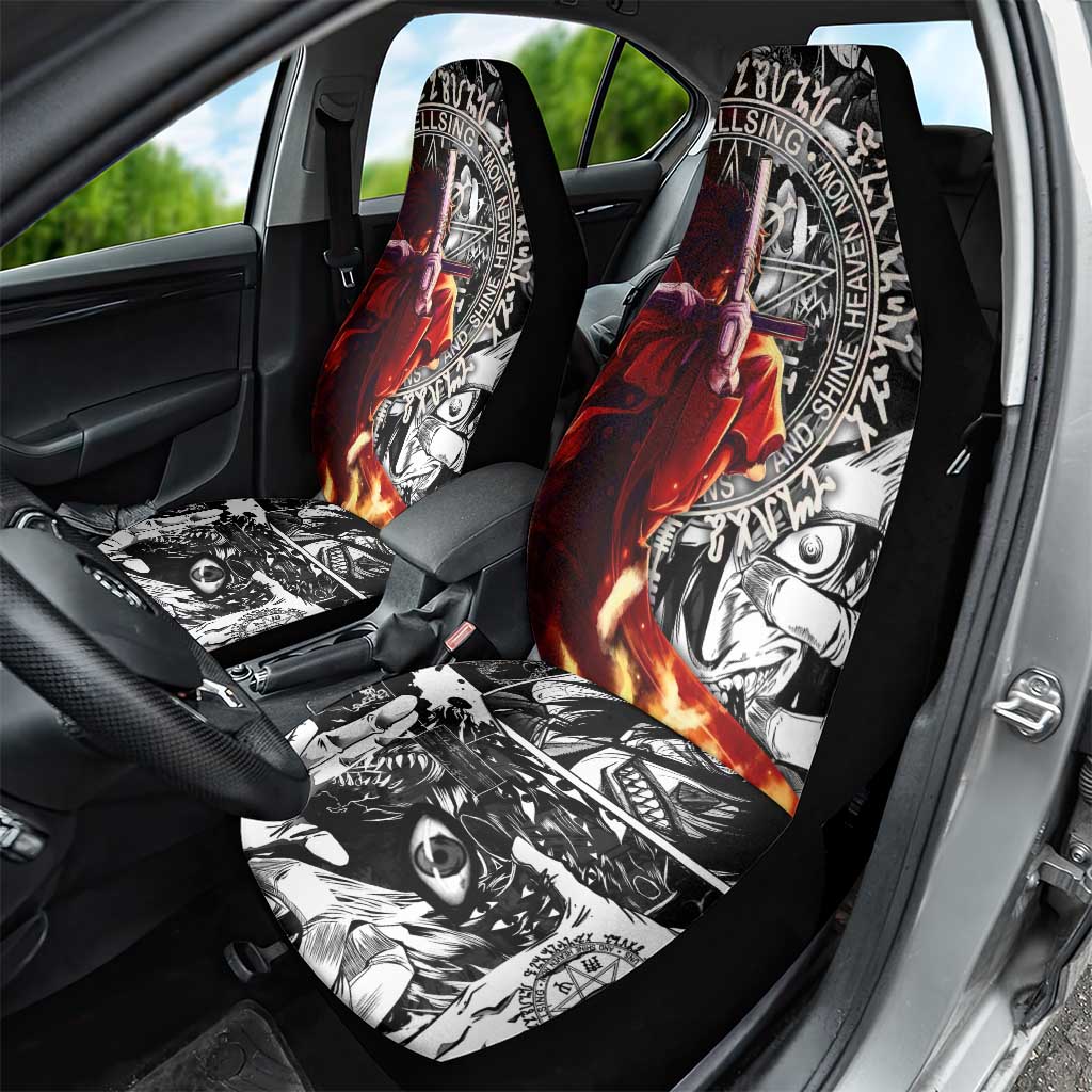 Alucard Hellsing Manga Collage Black and Red Design Car Seat Cover with Gun Pose and Symbolic Silhouettes - The Mazicc