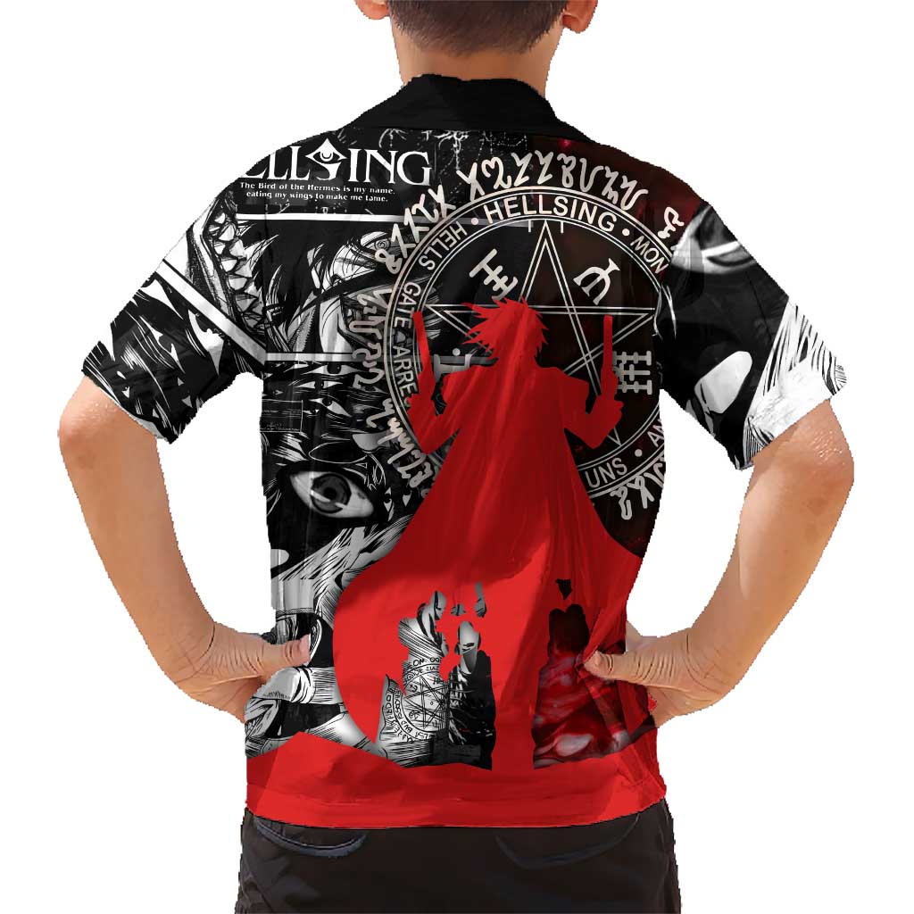 Alucard Hellsing Manga Collage Black and Red Design Family Matching Puletasi and Hawaiian Shirt with Gun Pose and Symbolic Silhouettes
