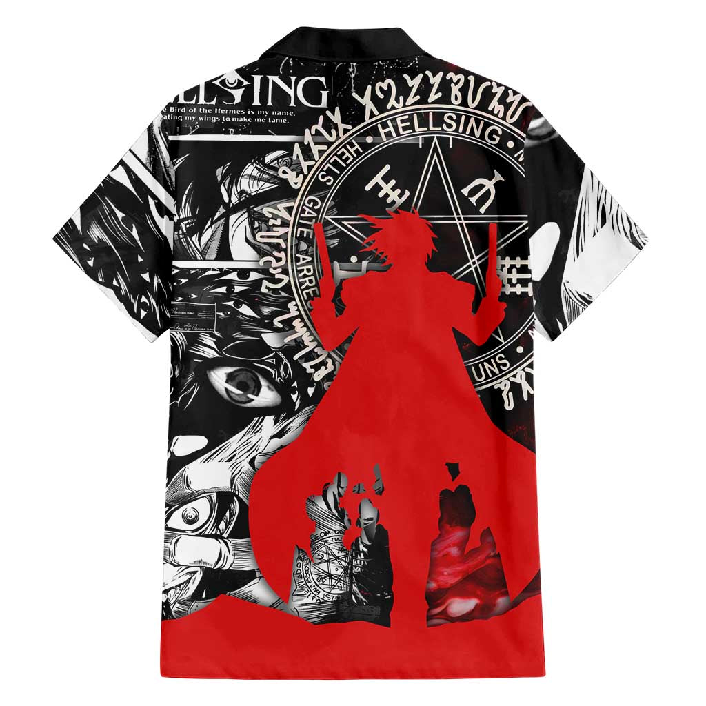 Alucard Hellsing Manga Collage Black and Red Design Family Matching Puletasi and Hawaiian Shirt with Gun Pose and Symbolic Silhouettes