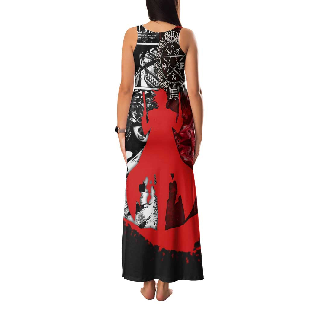 Alucard Hellsing Manga Collage Black and Red Design Family Matching Tank Maxi Dress and Hawaiian Shirt with Gun Pose and Symbolic Silhouettes