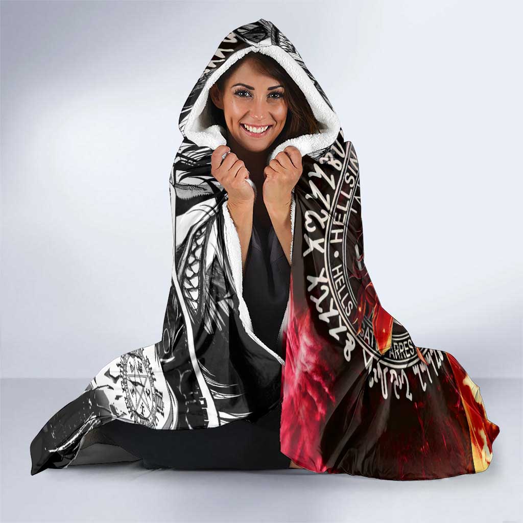 Alucard Hellsing Manga Collage Black and Red Design Hooded Blanket with Gun Pose and Symbolic Silhouettes - The Mazicc