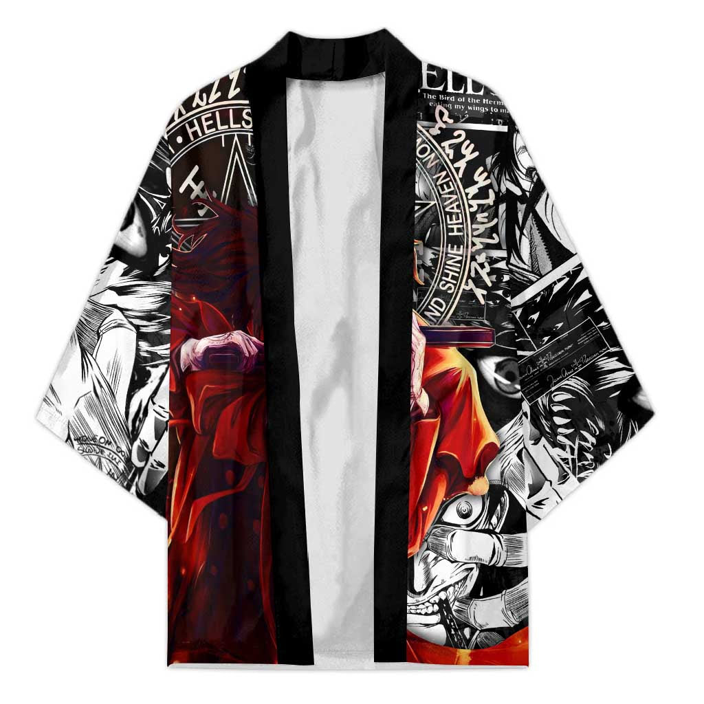 Alucard Hellsing Manga Collage Black and Red Design Kimono with Gun Pose and Symbolic Silhouettes - The Mazicc