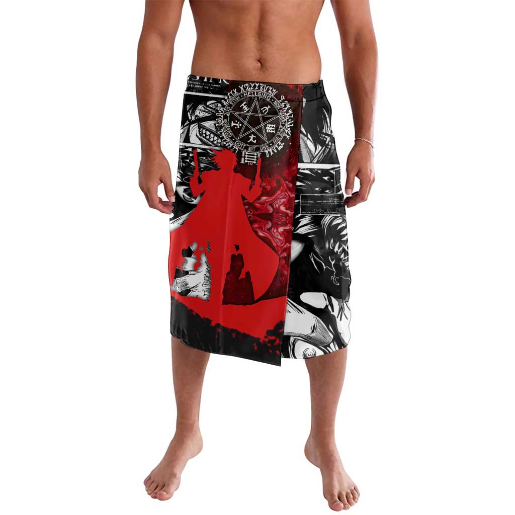 Alucard Hellsing Manga Collage Black and Red Design Lavalava with Gun Pose and Symbolic Silhouettes - The Mazicc