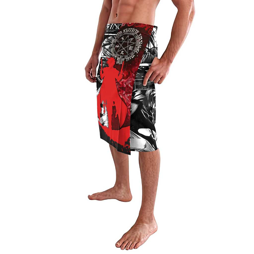 Alucard Hellsing Manga Collage Black and Red Design Lavalava with Gun Pose and Symbolic Silhouettes - The Mazicc