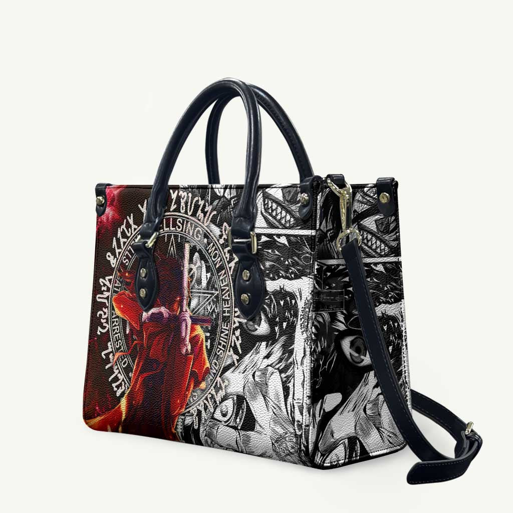 Alucard Hellsing Manga Collage Black and Red Design Leather Bag with Gun Pose and Symbolic Silhouettes - The Mazicc