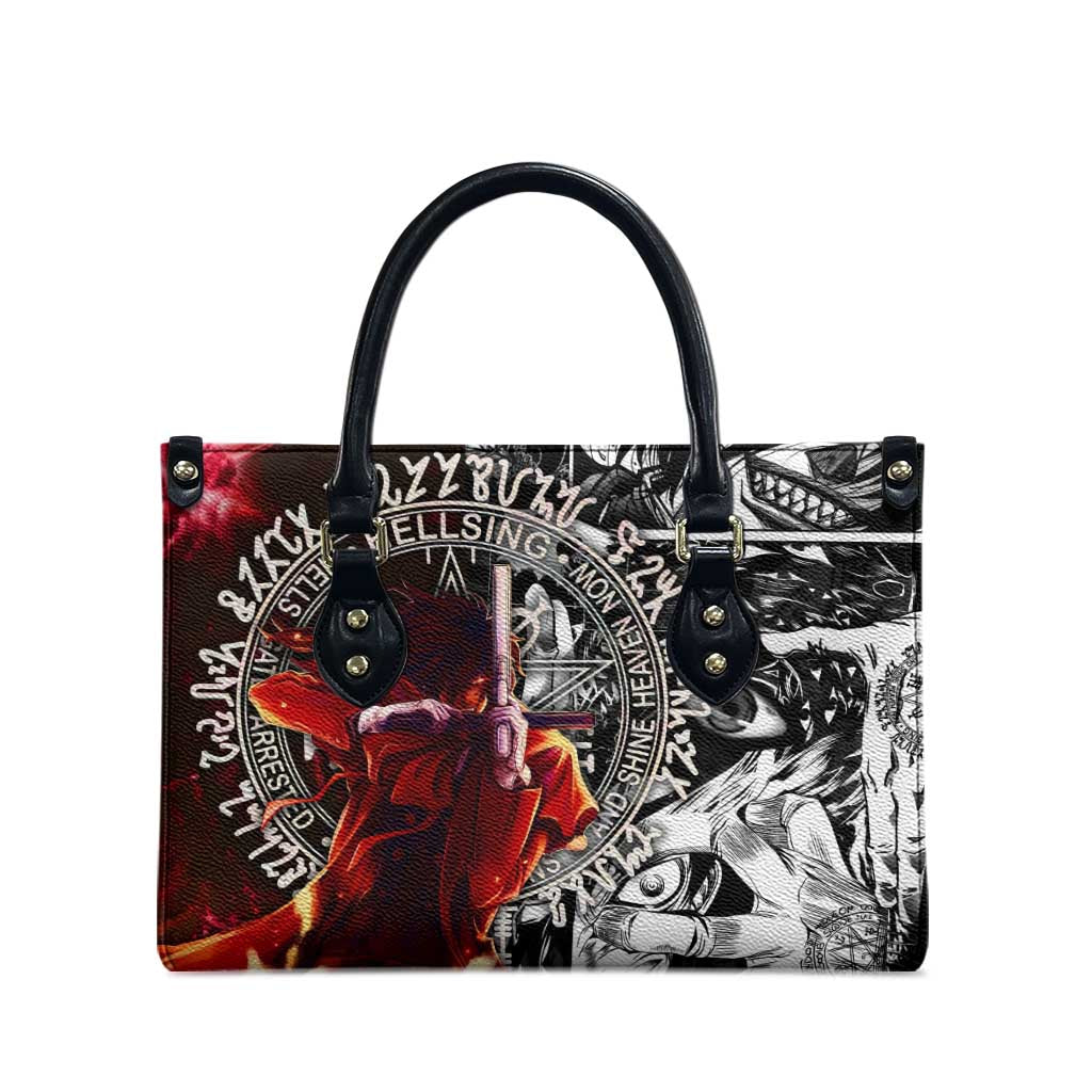 Alucard Hellsing Manga Collage Black and Red Design Leather Bag with Gun Pose and Symbolic Silhouettes - The Mazicc