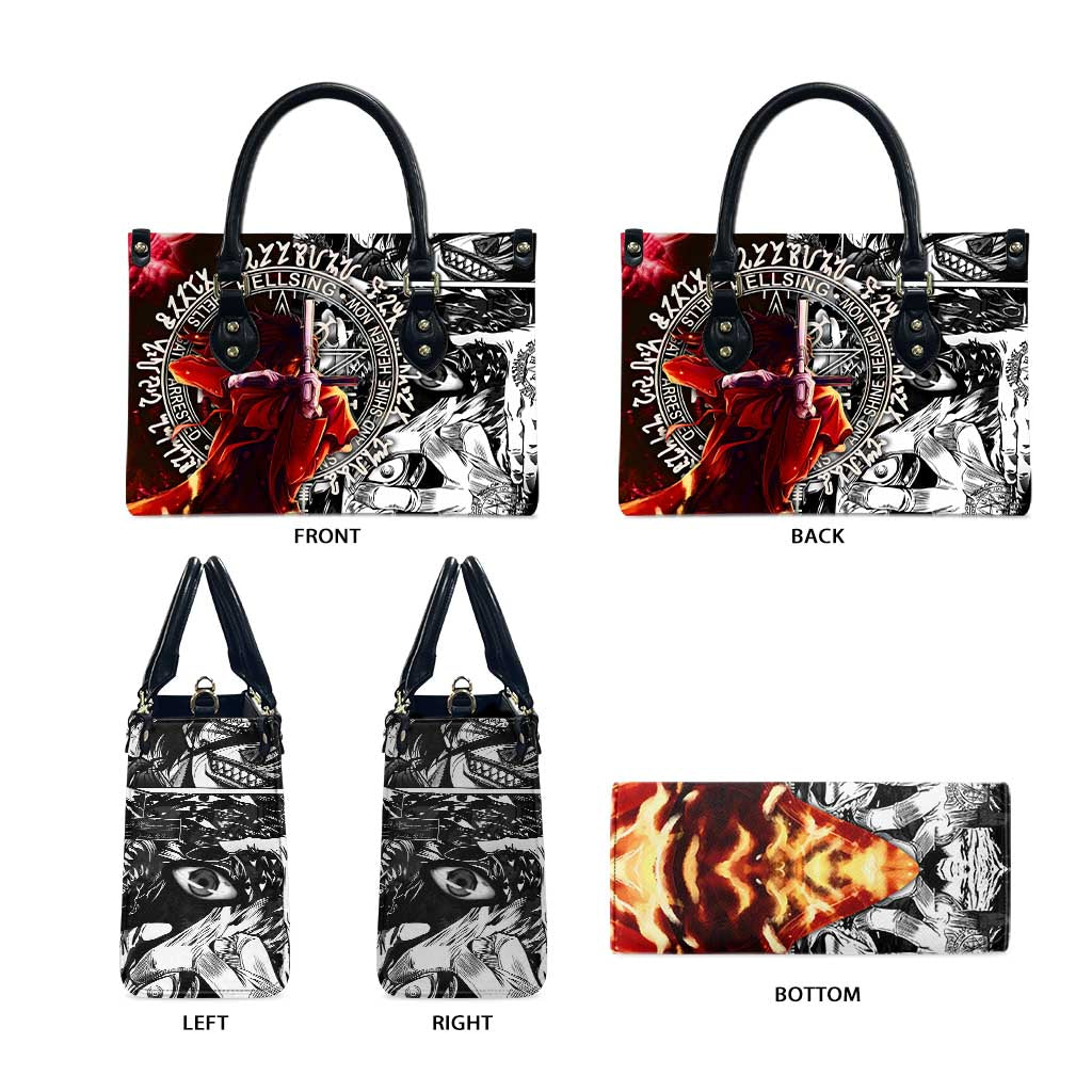 Alucard Hellsing Manga Collage Black and Red Design Leather Bag with Gun Pose and Symbolic Silhouettes - The Mazicc