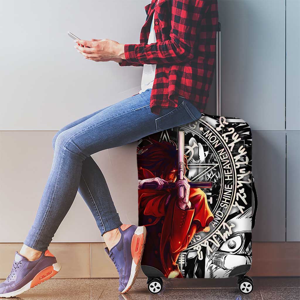 Alucard Hellsing Manga Collage Black and Red Design Luggage Cover with Gun Pose and Symbolic Silhouettes - The Mazicc