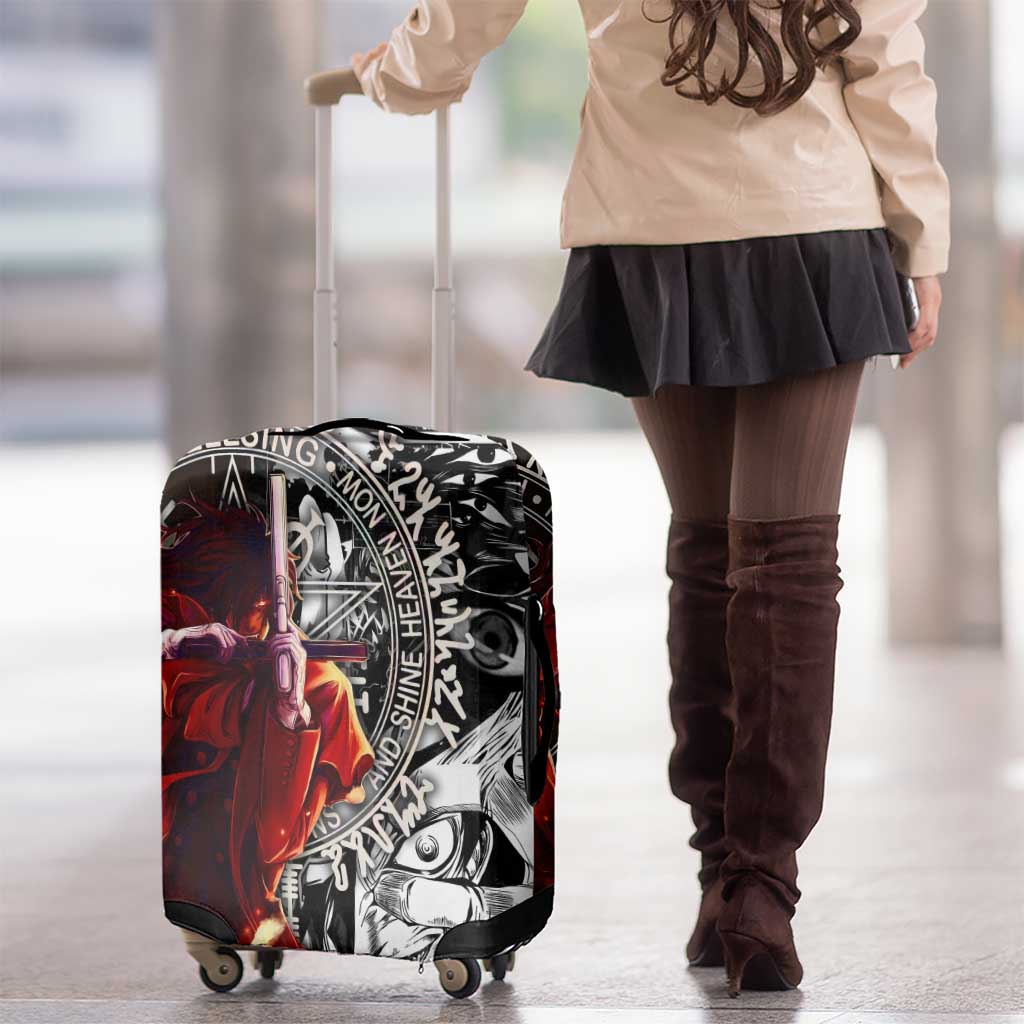 Alucard Hellsing Manga Collage Black and Red Design Luggage Cover with Gun Pose and Symbolic Silhouettes - The Mazicc