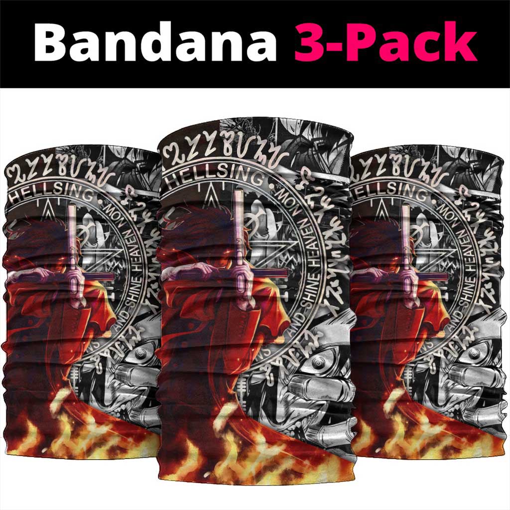 Alucard Hellsing Manga Collage Black and Red Design Neck Gaiter with Gun Pose and Symbolic Silhouettes - The Mazicc