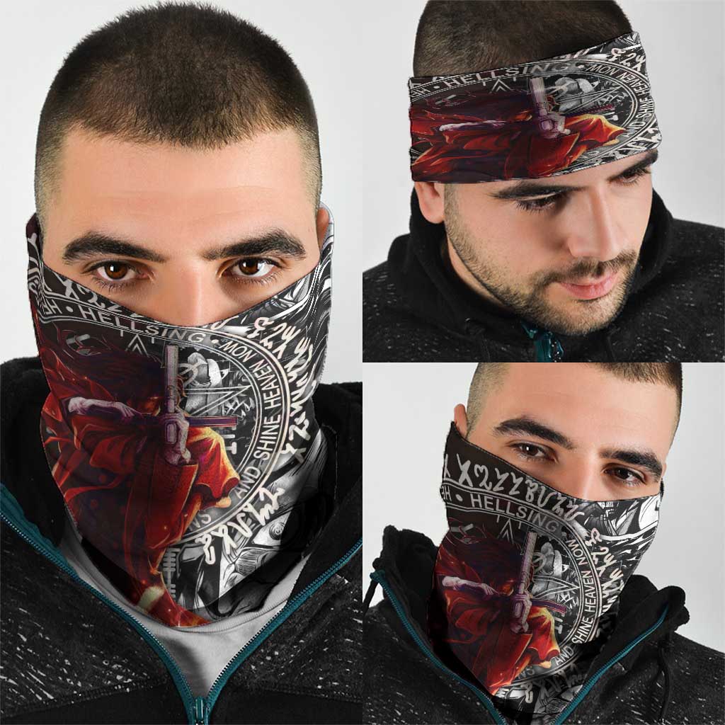 Alucard Hellsing Manga Collage Black and Red Design Neck Gaiter with Gun Pose and Symbolic Silhouettes - The Mazicc