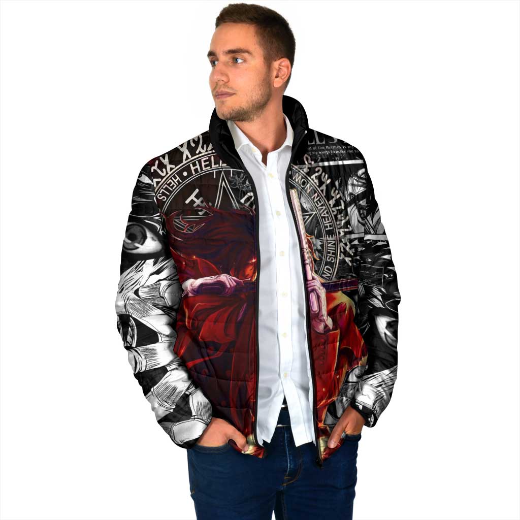 Alucard Hellsing Manga Collage Black and Red Design Padded Jacket with Gun Pose and Symbolic Silhouettes - The Mazicc