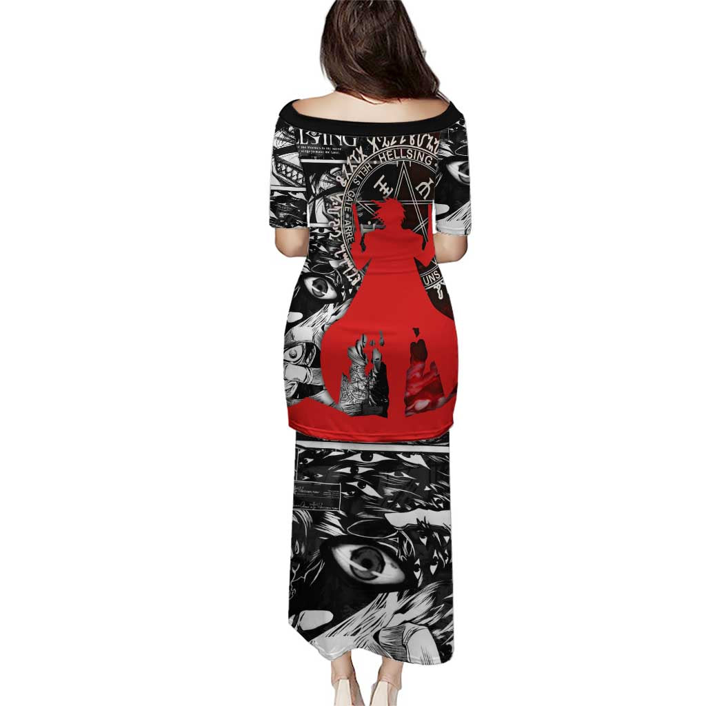 Alucard Hellsing Manga Collage Black and Red Design Puletasi with Gun Pose and Symbolic Silhouettes - The Mazicc