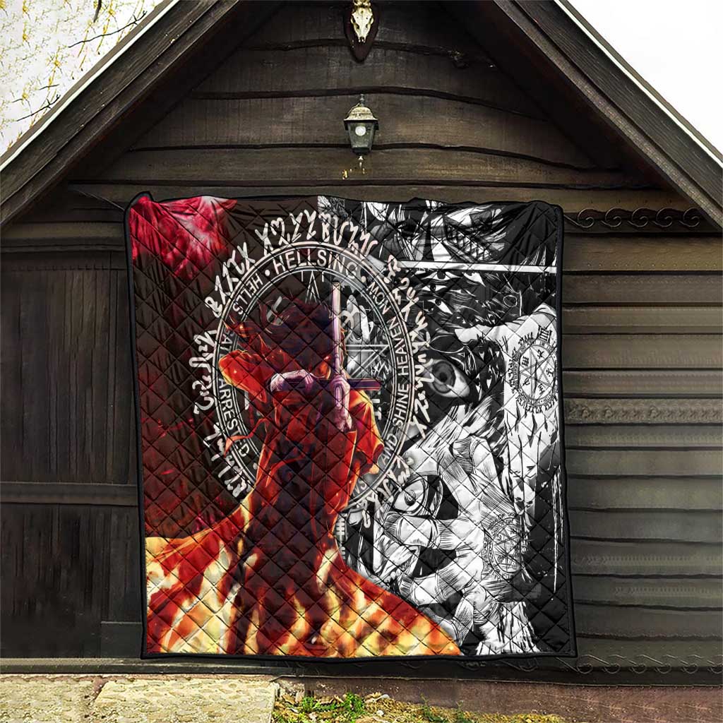 Alucard Hellsing Manga Collage Black and Red Design Quilt with Gun Pose and Symbolic Silhouettes - The Mazicc