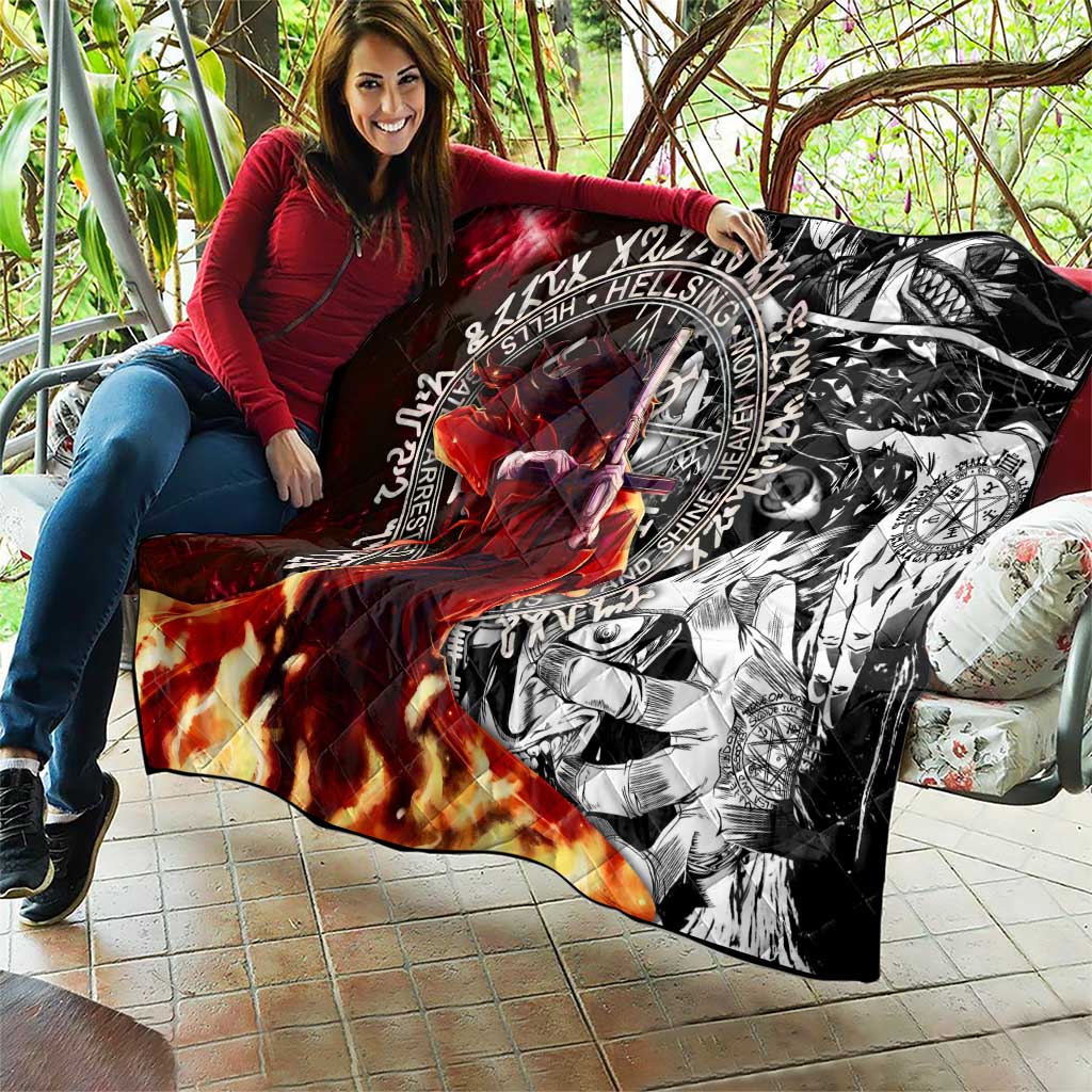 Alucard Hellsing Manga Collage Black and Red Design Quilt with Gun Pose and Symbolic Silhouettes - The Mazicc