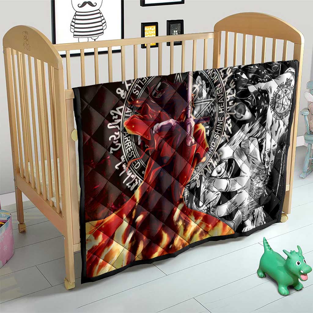 Alucard Hellsing Manga Collage Black and Red Design Quilt with Gun Pose and Symbolic Silhouettes - The Mazicc