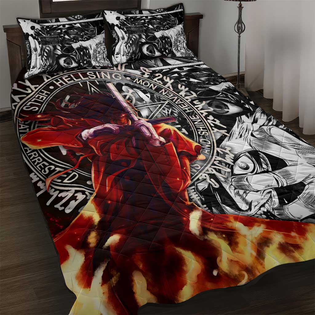 Alucard Hellsing Manga Collage Black and Red Design Quilt Bed Set with Gun Pose and Symbolic Silhouettes - The Mazicc