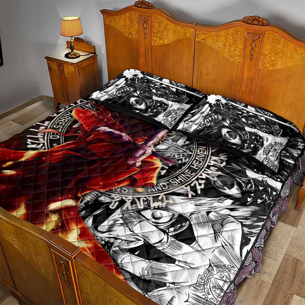 Alucard Hellsing Manga Collage Black and Red Design Quilt Bed Set with Gun Pose and Symbolic Silhouettes - The Mazicc