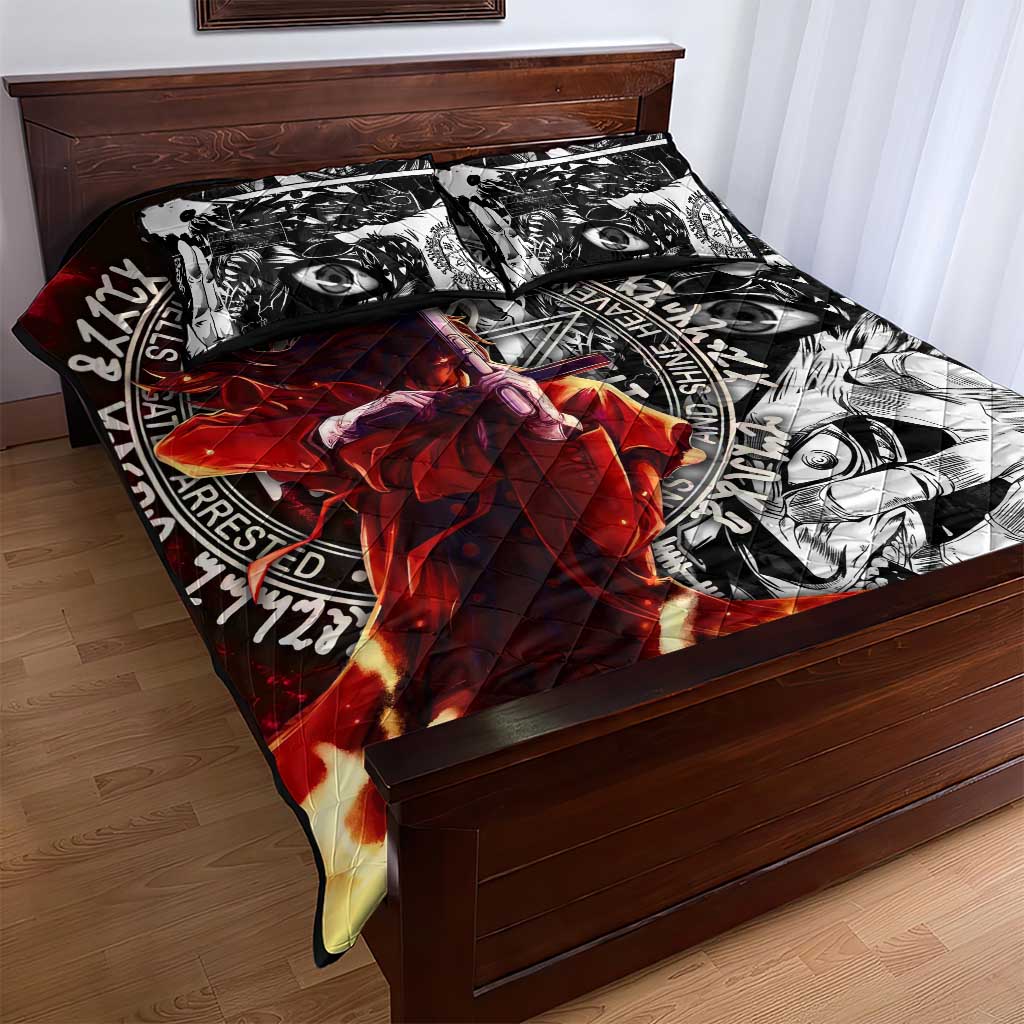 Alucard Hellsing Manga Collage Black and Red Design Quilt Bed Set with Gun Pose and Symbolic Silhouettes - The Mazicc