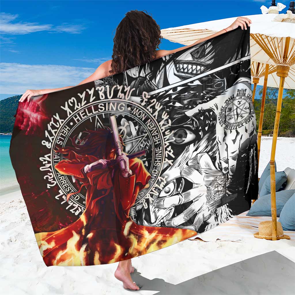 Alucard Hellsing Manga Collage Black and Red Design Sarong with Gun Pose and Symbolic Silhouettes - The Mazicc