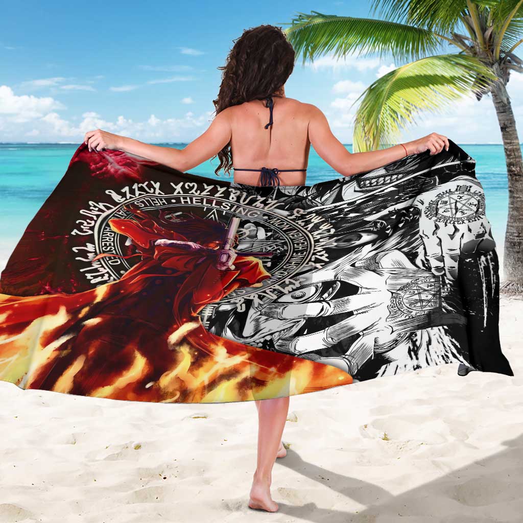 Alucard Hellsing Manga Collage Black and Red Design Sarong with Gun Pose and Symbolic Silhouettes - The Mazicc