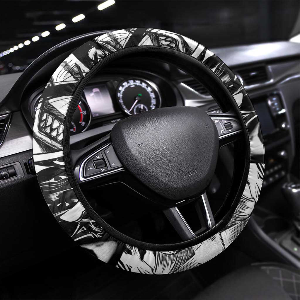 Alucard Hellsing Manga Collage Black and Red Design Steering Wheel Cover with Gun Pose and Symbolic Silhouettes - The Mazicc