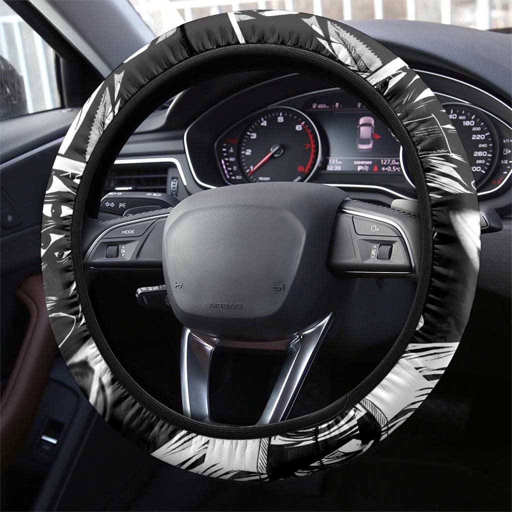 Alucard Hellsing Manga Collage Black and Red Design Steering Wheel Cover with Gun Pose and Symbolic Silhouettes - The Mazicc