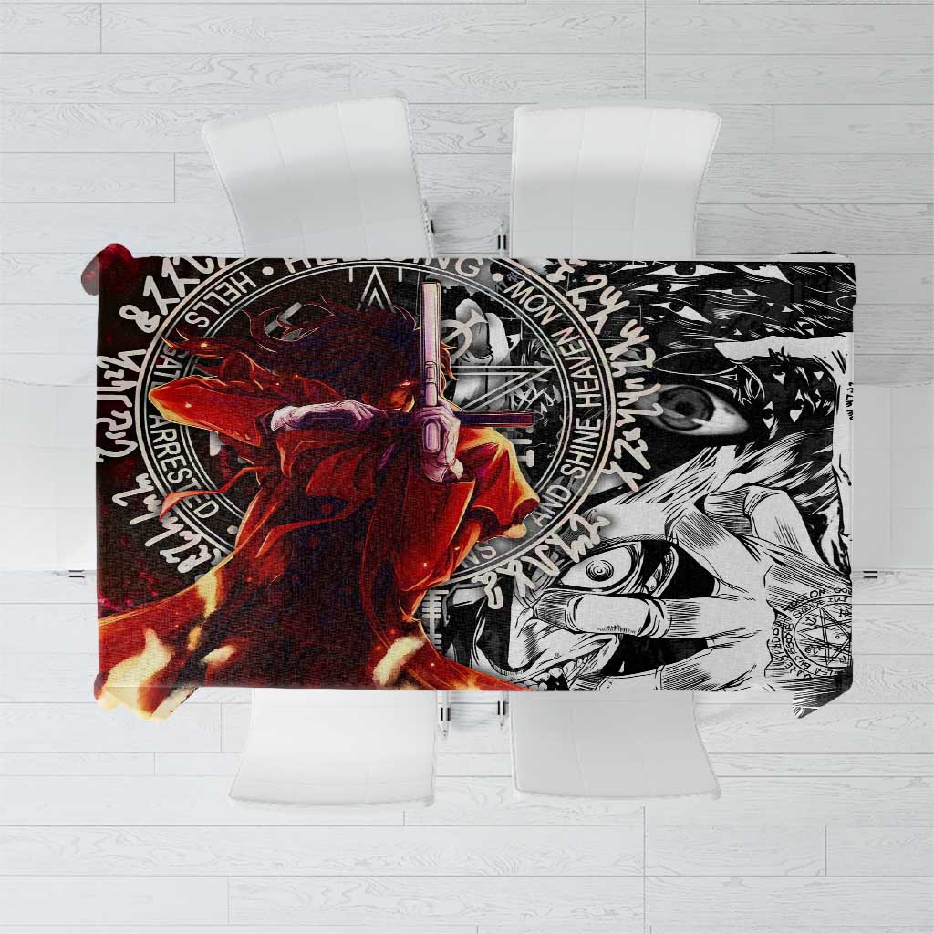 Alucard Hellsing Manga Collage Black and Red Design Tablecloth with Gun Pose and Symbolic Silhouettes - The Mazicc