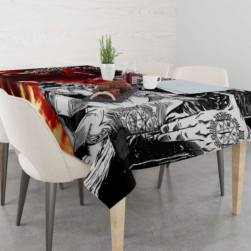Alucard Hellsing Manga Collage Black and Red Design Tablecloth with Gun Pose and Symbolic Silhouettes - The Mazicc