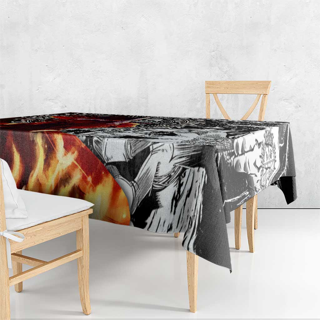 Alucard Hellsing Manga Collage Black and Red Design Tablecloth with Gun Pose and Symbolic Silhouettes - The Mazicc