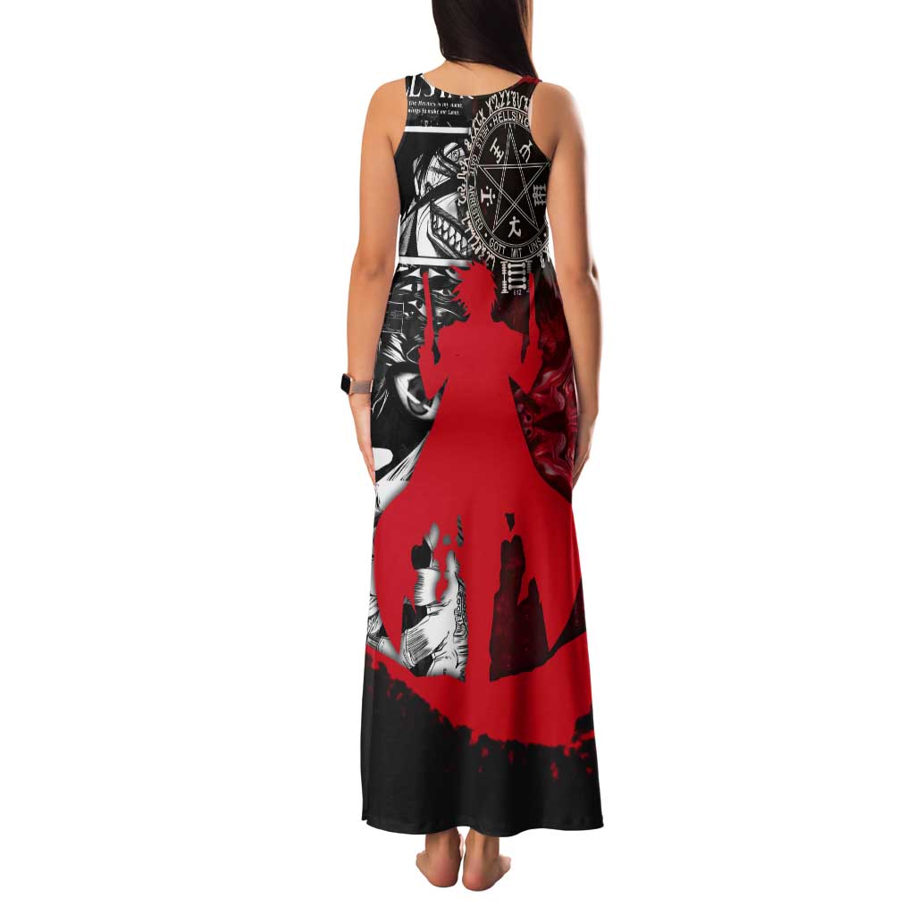 Alucard Hellsing Manga Collage Black and Red Design Tank Maxi Dress with Gun Pose and Symbolic Silhouettes - The Mazicc