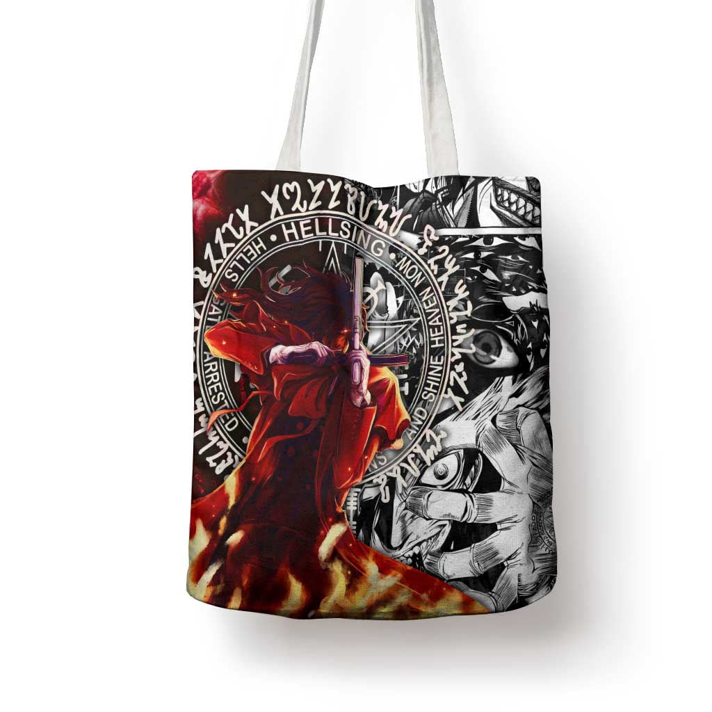 Alucard Hellsing Manga Collage Black and Red Design Tote Bag with Gun Pose and Symbolic Silhouettes - The Mazicc