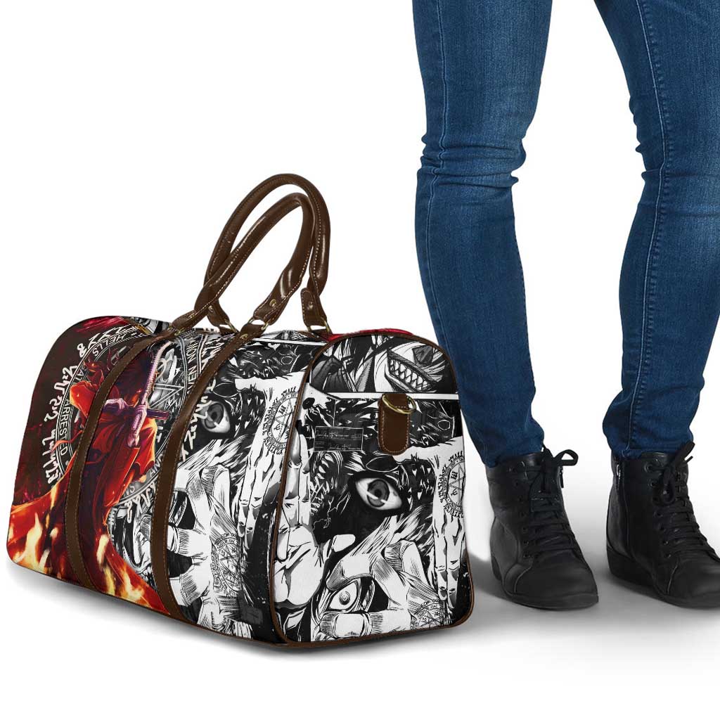 Alucard Hellsing Manga Collage Black and Red Design Travel Bag with Gun Pose and Symbolic Silhouettes - The Mazicc