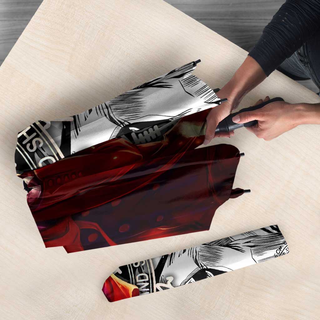 Alucard Hellsing Manga Collage Black and Red Design Umbrella with Gun Pose and Symbolic Silhouettes - The Mazicc