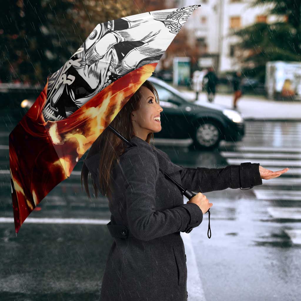 Alucard Hellsing Manga Collage Black and Red Design Umbrella with Gun Pose and Symbolic Silhouettes - The Mazicc