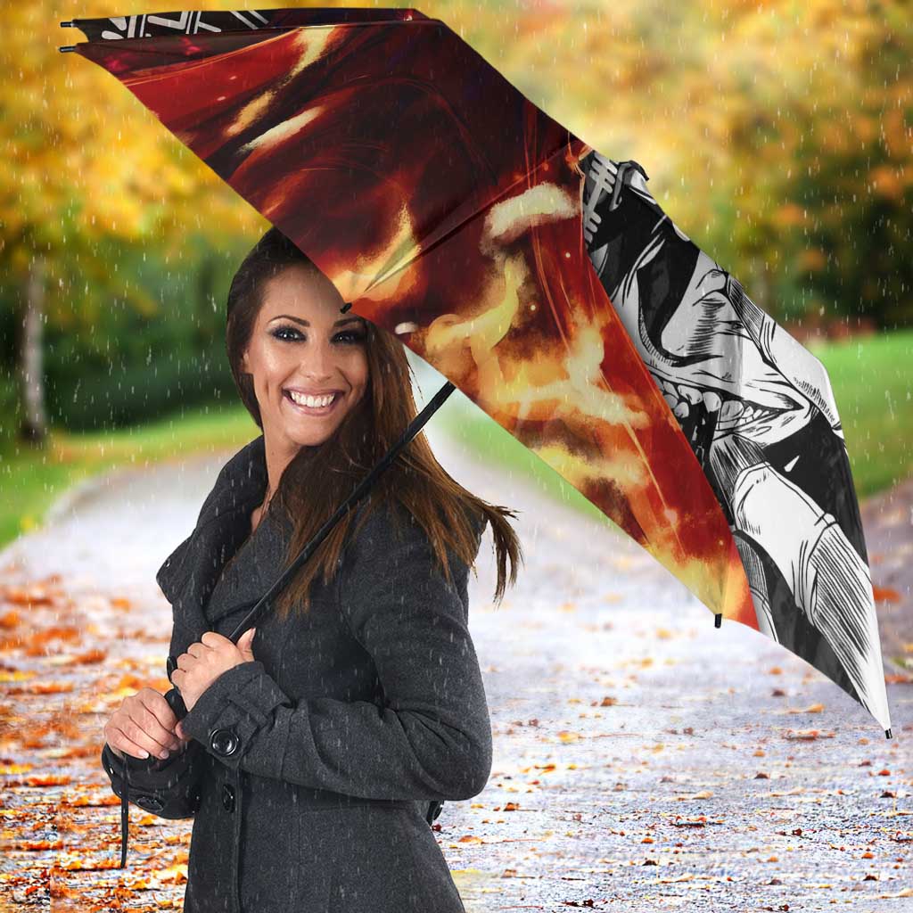 Alucard Hellsing Manga Collage Black and Red Design Umbrella with Gun Pose and Symbolic Silhouettes - The Mazicc