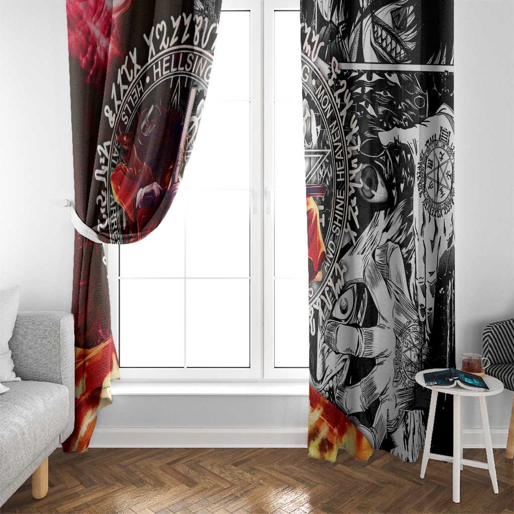 Alucard Hellsing Manga Collage Black and Red Design Window Curtain with Gun Pose and Symbolic Silhouettes - The Mazicc